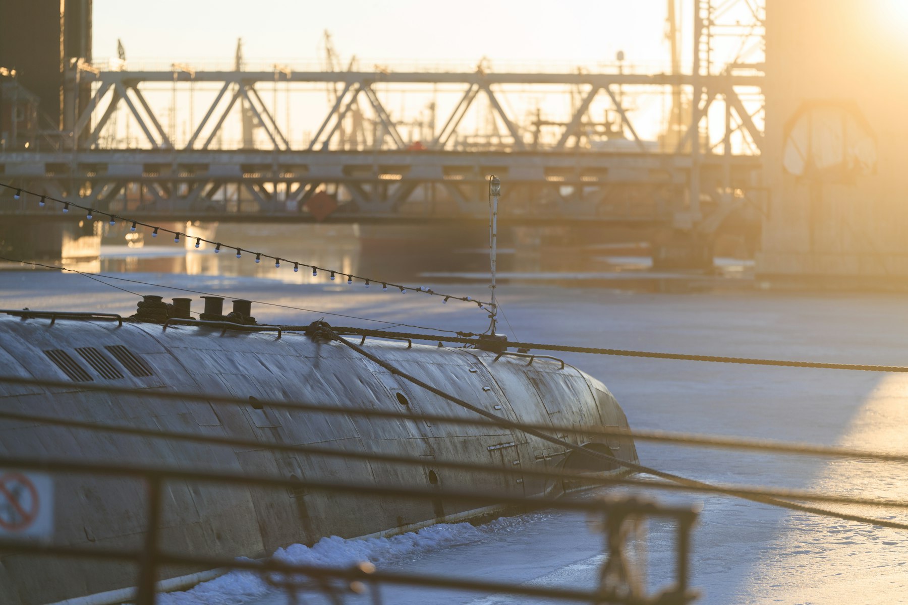 A Soviet-era submarine, representative of the class of vessel GUGI operates, docked in Kaliningrad
